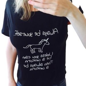 Always be a unicorn tee shirt black and white M